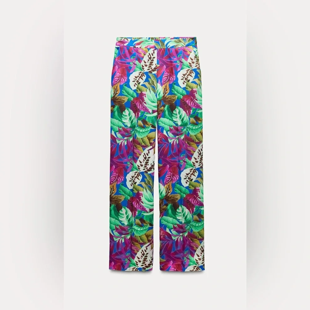 Zara Bright Tropical Leaf Print Blazer and Pants Set - Picture 11 of 16
